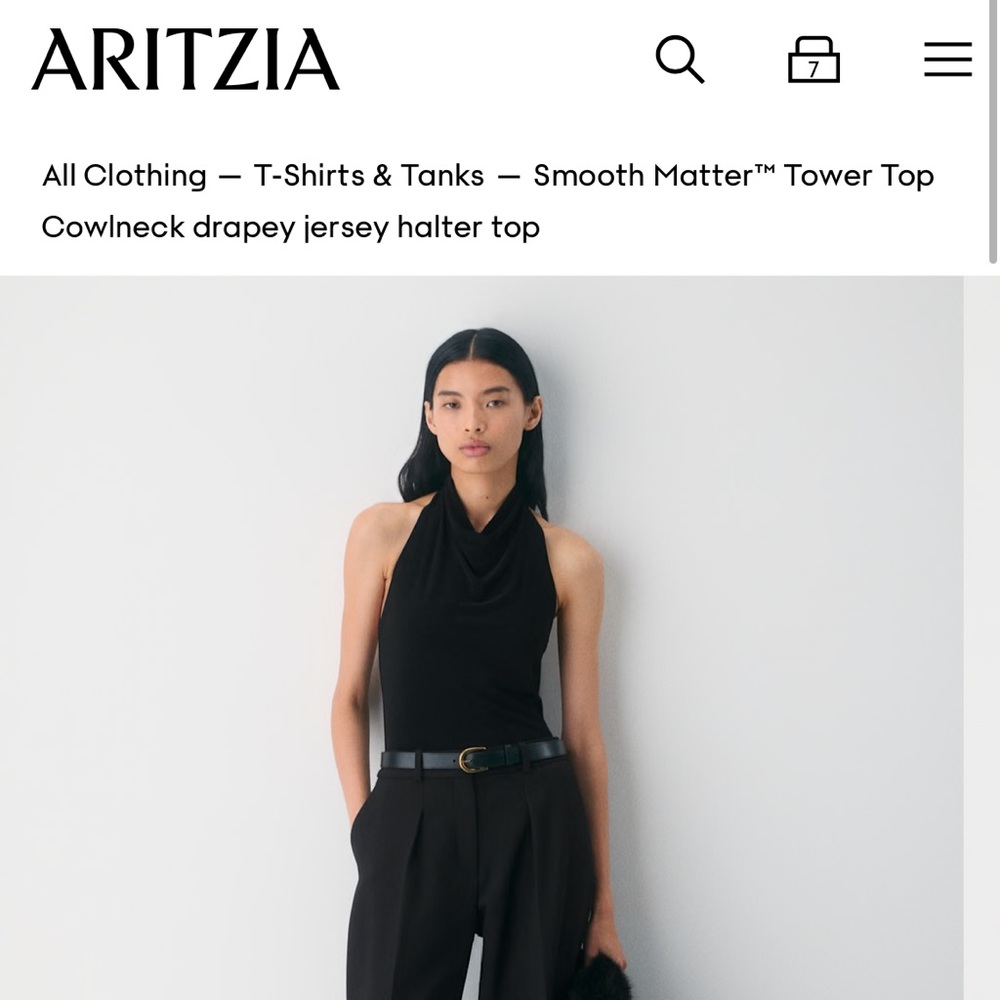 Aritzia Wilfred Smooth Matter Tower Top Cowlneck drapery jersey halter top